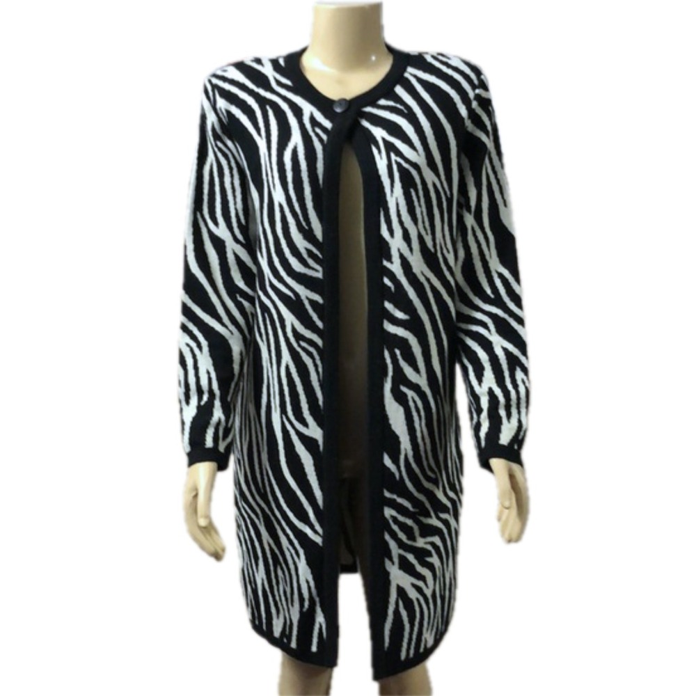 Sag Harbor Women's Black White Zebra Longline Open Front‎ Cardigan Size Small